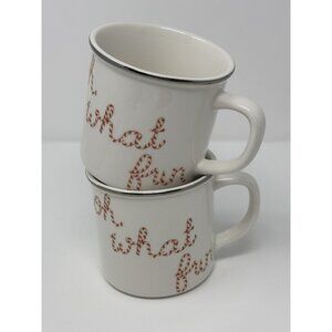 Pottery Barn lot of 2 Peppermint Sentiments HO HO HO Christmas Mugs Holiday